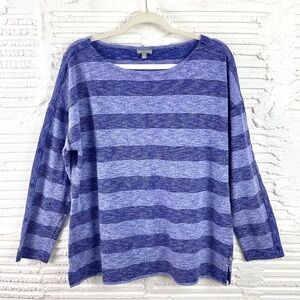 T by Talbots Long Sleeve Tunic Tee Blue Heather Stripe Boxy Fit Detail L
